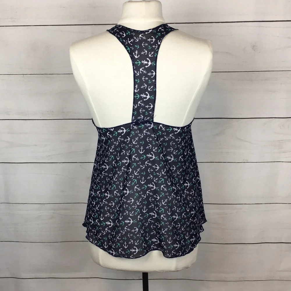 Lagaci Sheer Racerback Anchor Tank Top Navy S - Picture 4 of 9